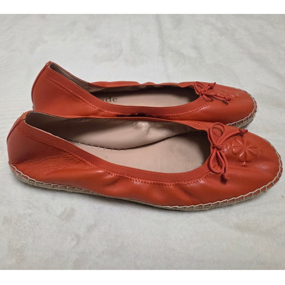 KATE SPADE CLUBHOUSE ESPADRILLE FLAT SHOES LEATHER EMBOSSED APRICOT SIZE 10 - Picture 3 of 7